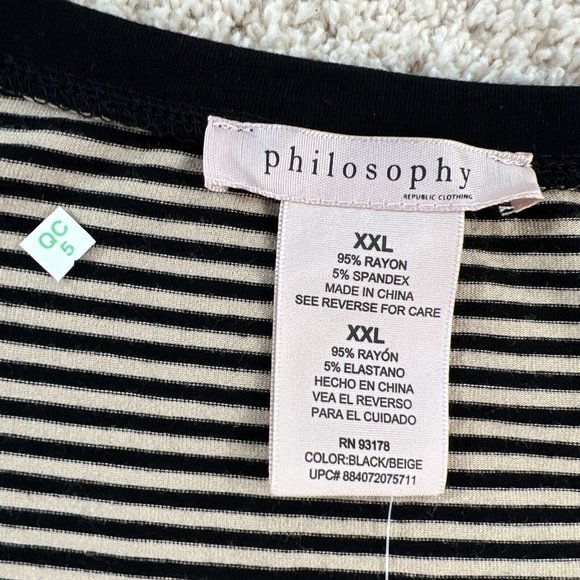 Philosophy Tunic Top Womens XXL Long Sleeve Scoop Neck Black Tan Striped NWT - Picture 15 of 16